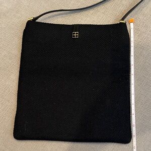 Kate Spade Black Wool Shoulder Bag with Gold Accents